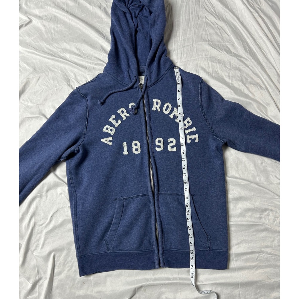 Abercrombie & Fitch Mens Full Zip Hoodie Blue Applique Logo Sweatshirt Medium - Picture 8 of 13